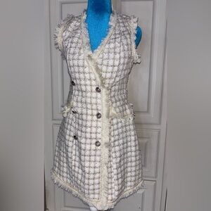 Francesca's Metallic Tweed Dress in Ivory & Beige